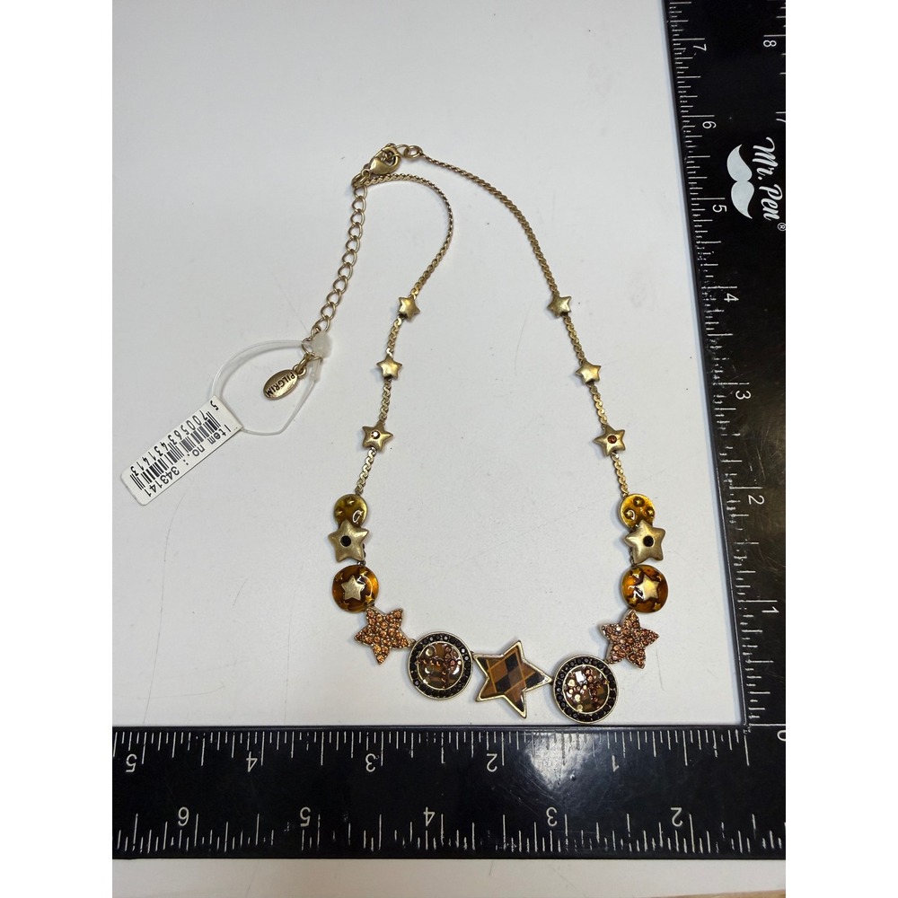 Pilgrim Danish Design Star Charm Necklace Gold Tone Amber Crystal 343141 NEW